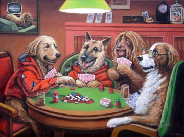 Chiens jouant au poker 3 Animaux facétieux Peinture à l'huile